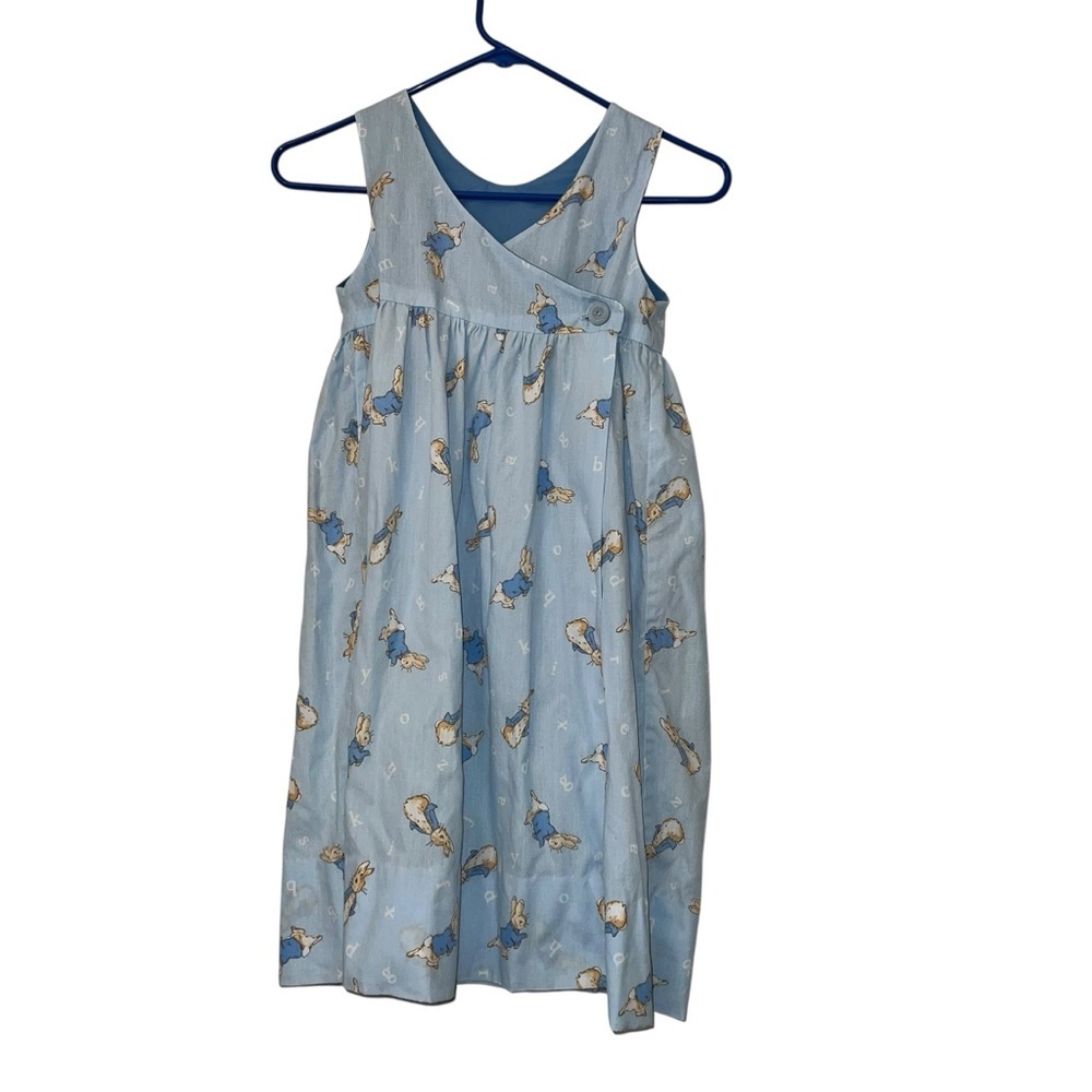 VTG Beatrix Potter 93’ Frederick Warne Blue Fabric alphabet Peter Rabbit dress - Picture 2 of 3